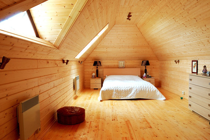 Спальня с отделкой имитации бруса