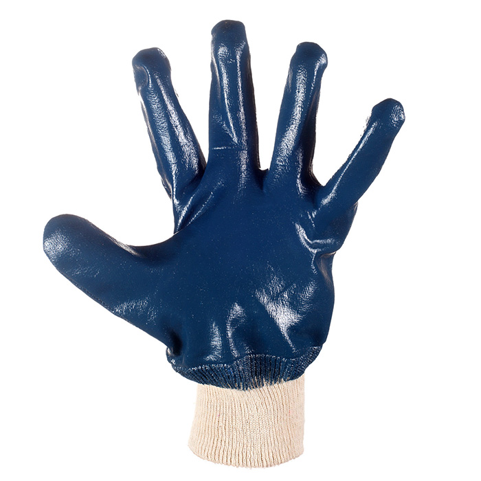 Перчатки нитрил-манжет, полный облив, синие